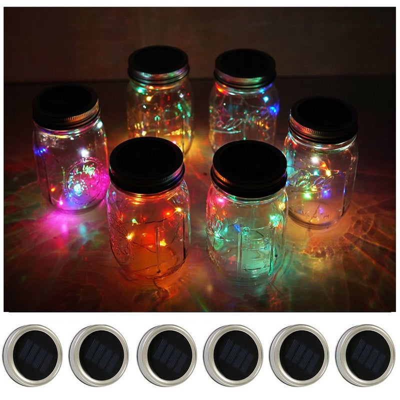 Decorman Solar Mason Jar Lid Lights, 6 Pack 10 LED Waterproof String Fairy Star Firefly Jar Lids Lights for Patio Garden Yard Lawn Party Wedding Christmas Decoration(Jars & Hangers Not Included) - Image 1